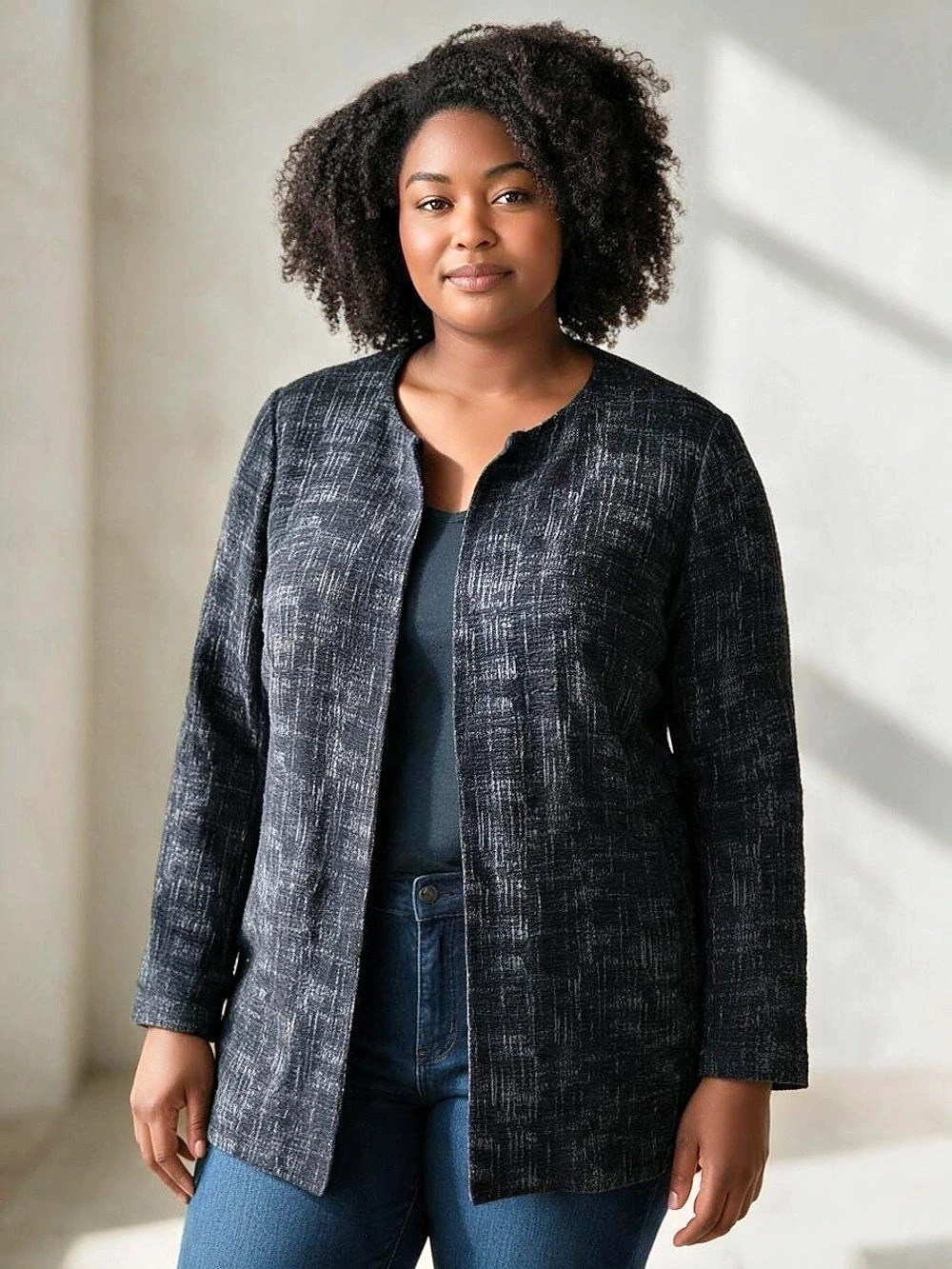 Eileen Fisher Crosshatch Open Front Jacket 1X